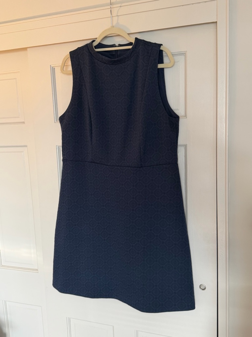 LOFT Navy Textured Sleeveless Shift Dress